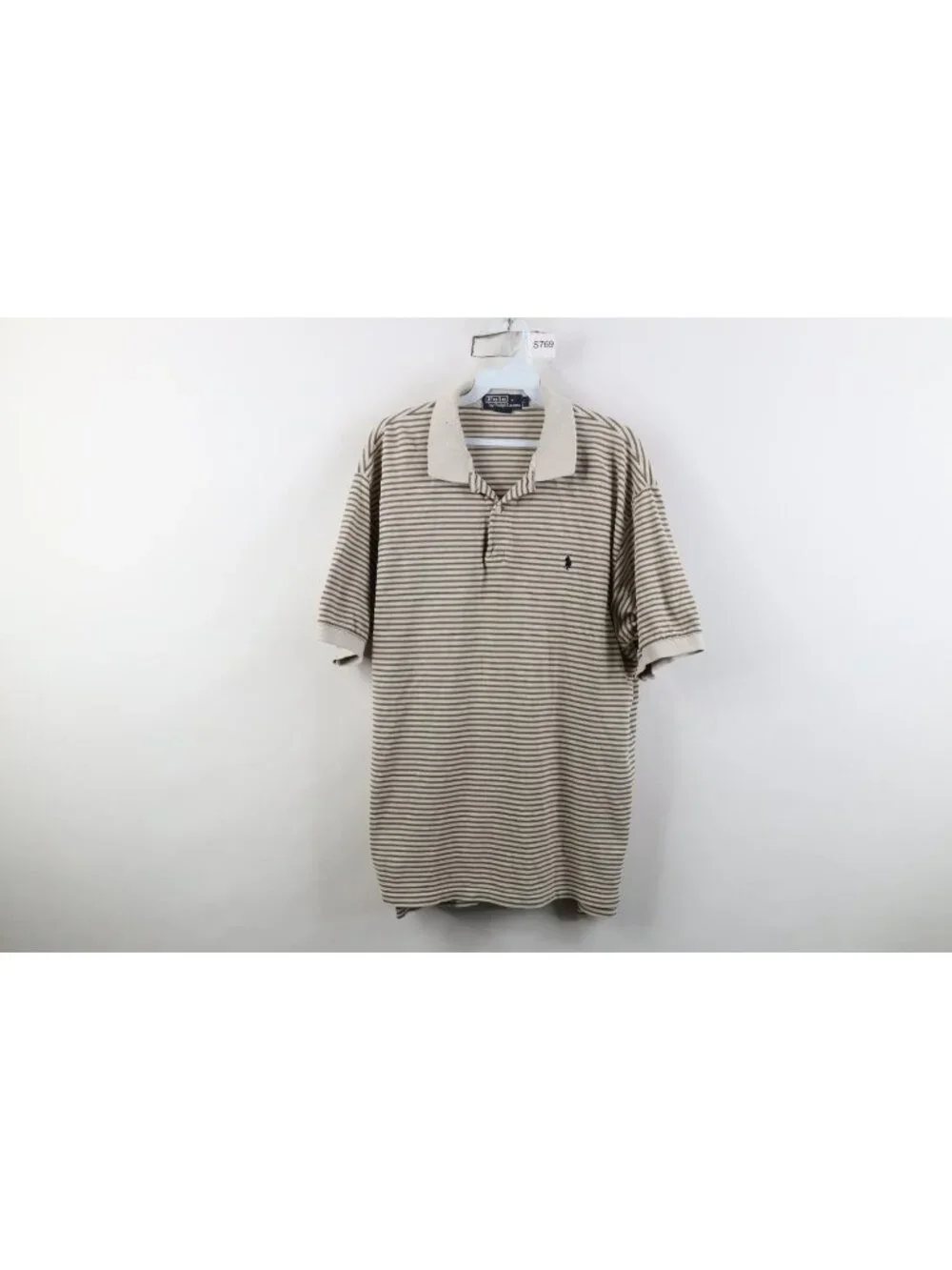 Vintage 90s Ralph Lauren Mens Large Distressed Striped Knit Golf Polo Shirt